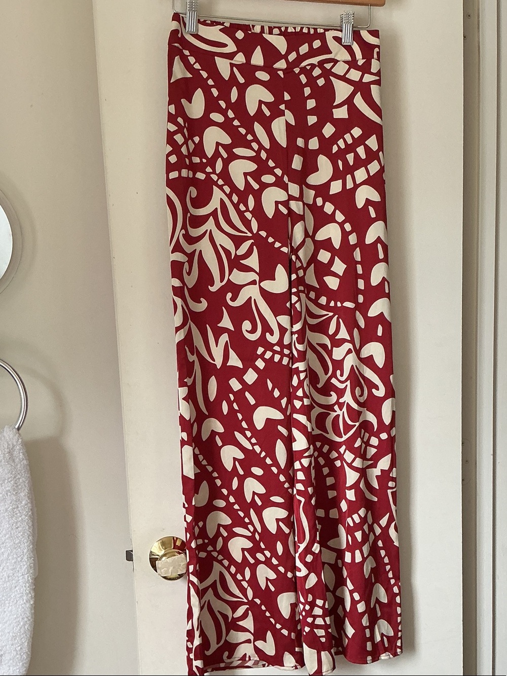 JOIE Red & Cream Wide-Leg Printed Pants